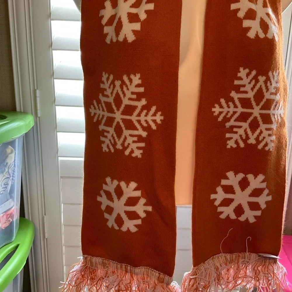 Orange Snowflake Scarf with Fringe